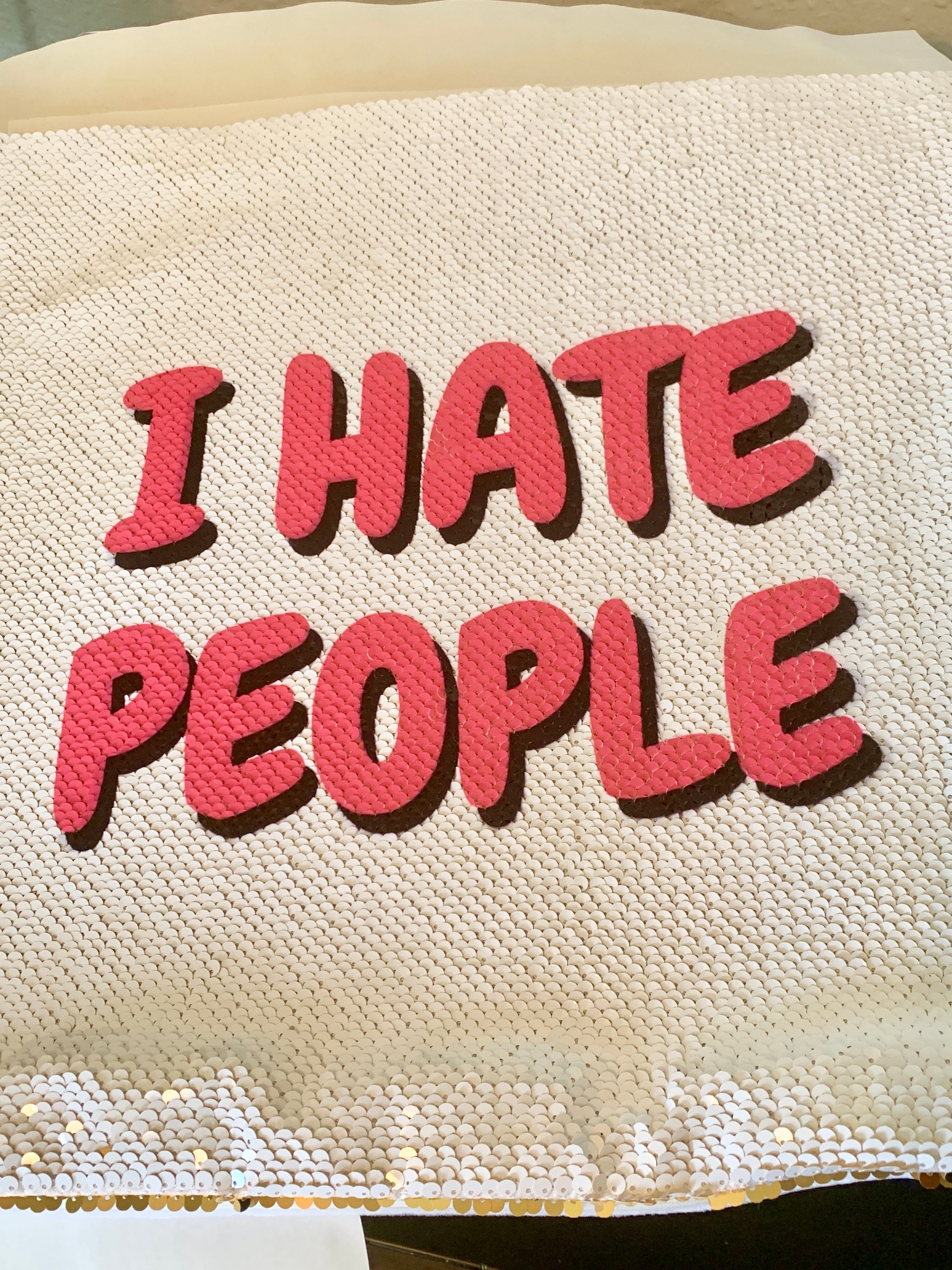 I hate people sequin pillow online